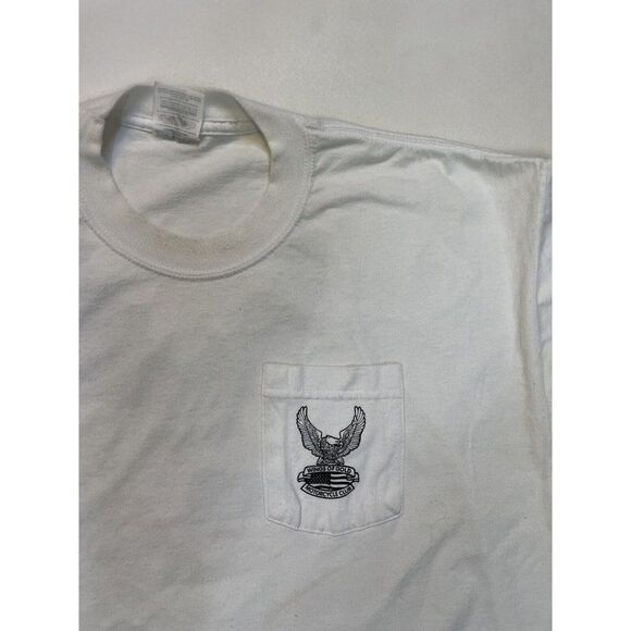VINTAGE Wings Of Gold Motorcycle Club Graphic Pocket T-shirt Men XXL White - Picture 5 of 9